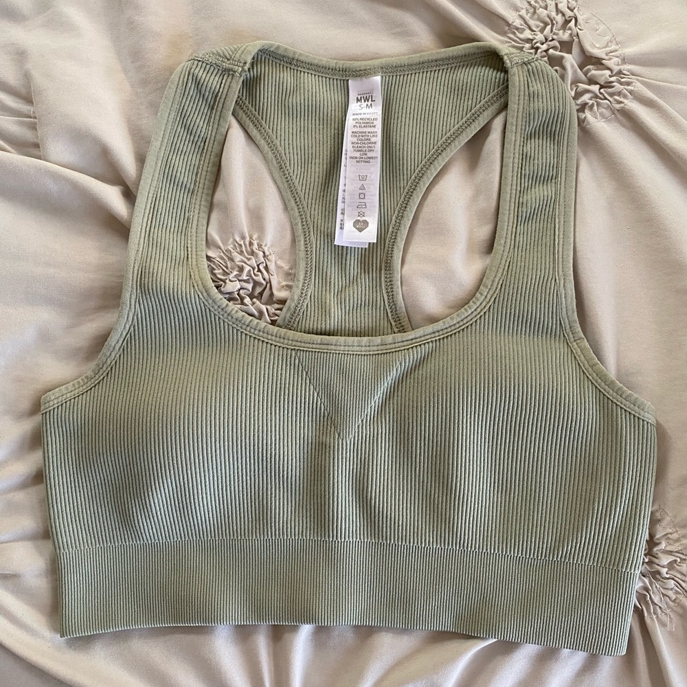 Madewell Womens Sports Bra Ribbed Sage Green